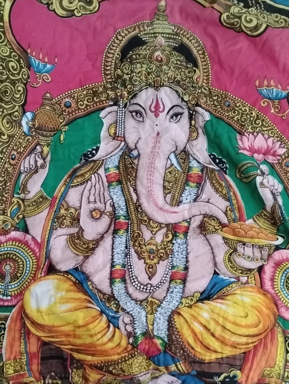 Decorative Ganesha Wall Tapestry in Pink and Green